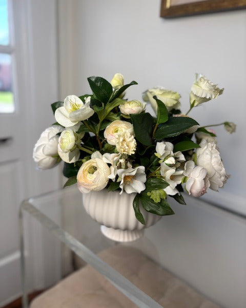 Peony, Roses, and Lisianthus in Compote