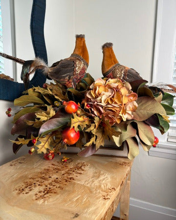 Pheasant Pair & Hydrangea, Pomegranates