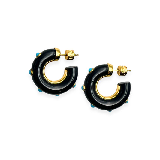 Black Onyx Turquoise Studded Hoop Earrings
