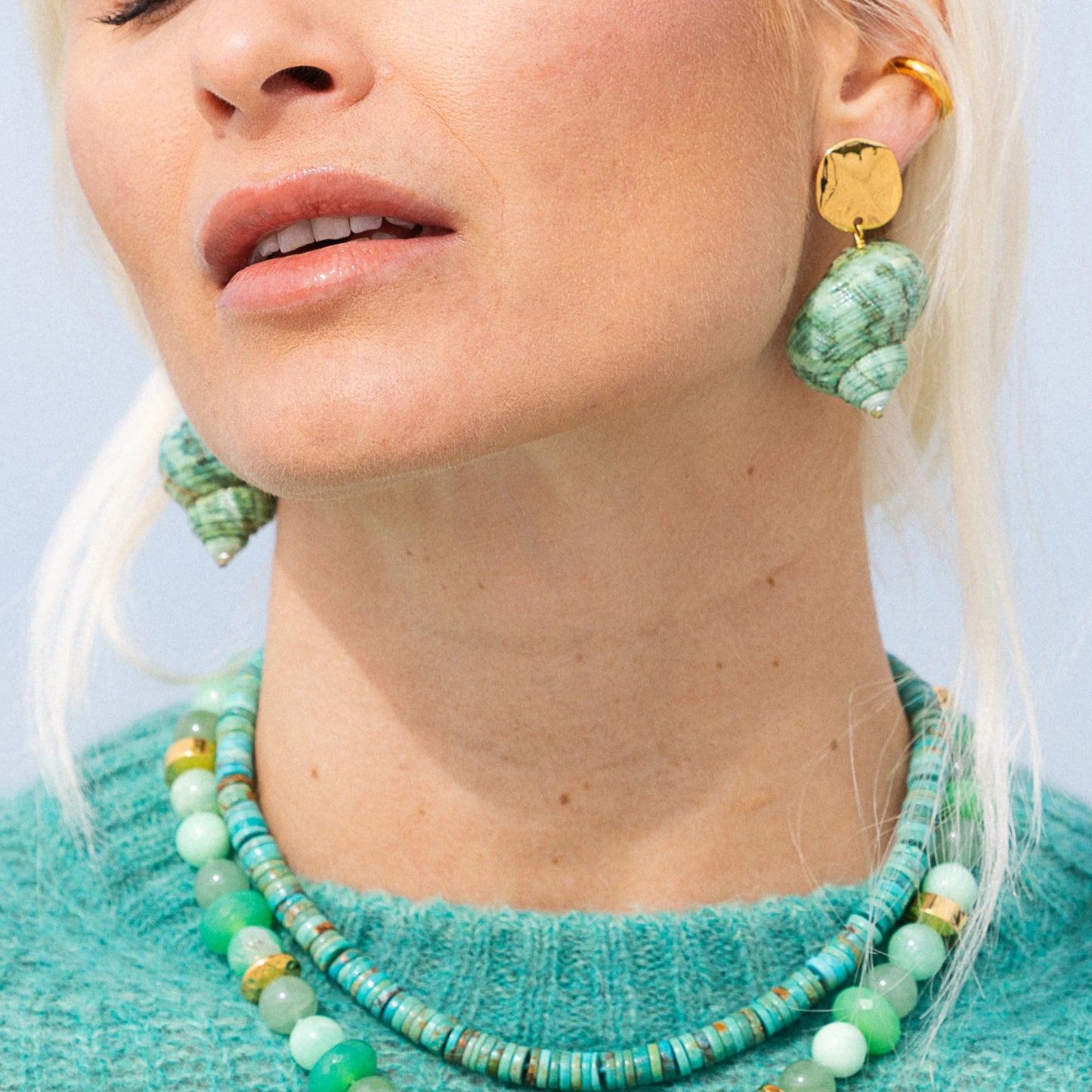 Green Seashell Drop Earrings