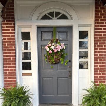 Grapevine Hanging Door Basket Pink Hydrangea