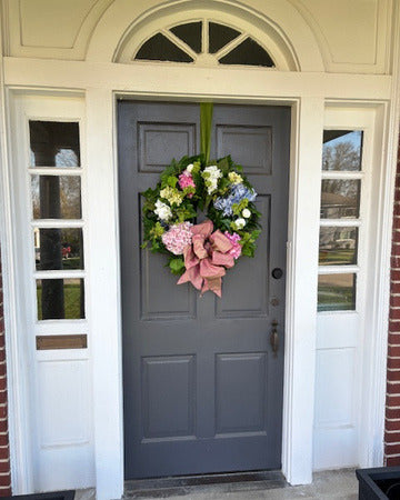 Pink and Blue Hydrangea Wreath