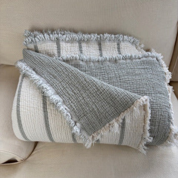 Sage Turkish Cotton Striped Throw