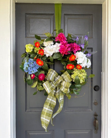 Orange Poppy and Hydrangea Wreath