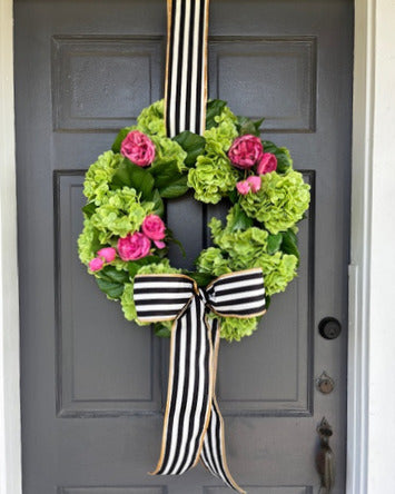 Bright Green Hydrangea and Hot Pink Rose Wreath
