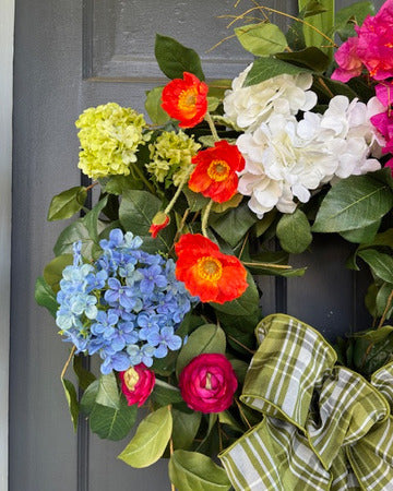 Orange Poppy and Hydrangea Wreath