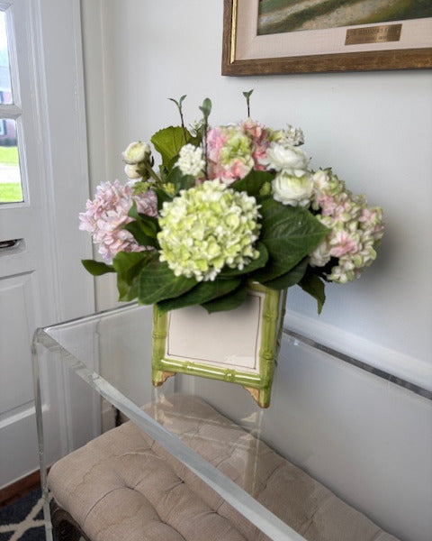 Pink and White Hydrangea in Green Bamboo Square