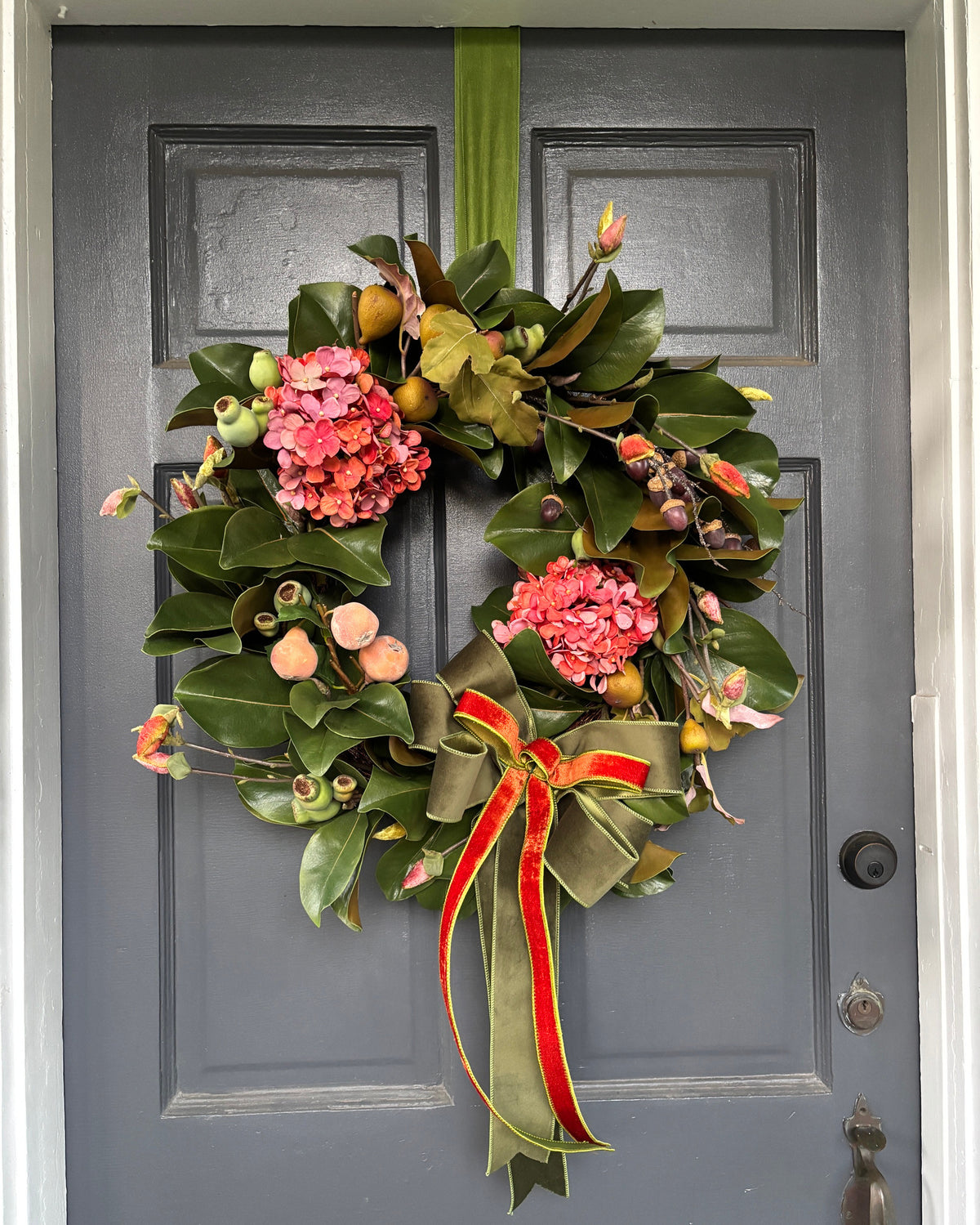 Magnolia Wreath w/ Hydrangea and Fruit