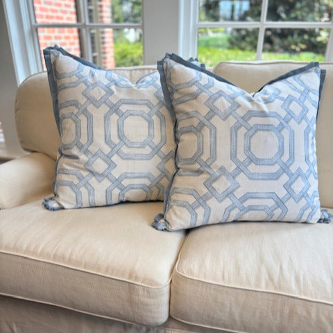 Blue Trellis 22" Pillow Pair