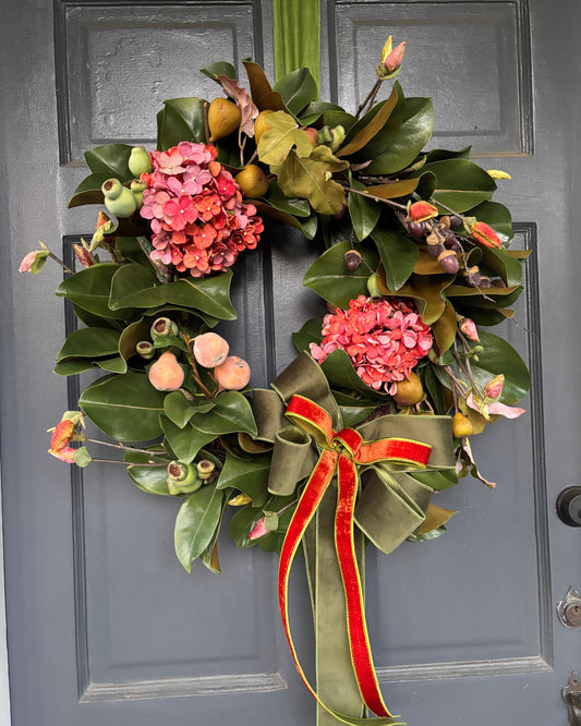 Magnolia Wreath w/ Hydrangea and Fruit