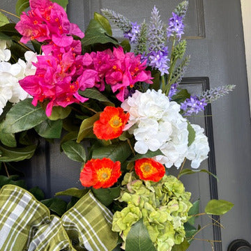Orange Poppy and Hydrangea Wreath