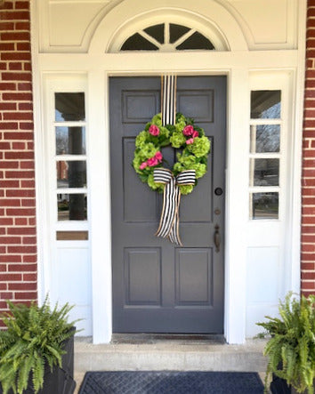 Bright Green Hydrangea and Hot Pink Rose Wreath