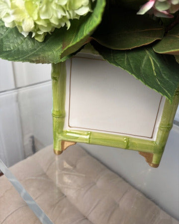 Pink and White Hydrangea in Green Bamboo Square