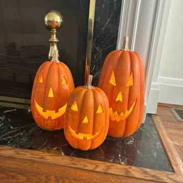 Halloween Set/3 Resin Jack O Lanterns, Battery