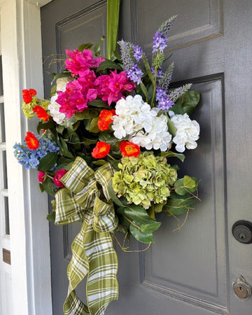 Orange Poppy and Hydrangea Wreath