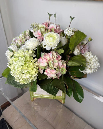 Pink and White Hydrangea in Green Bamboo Square