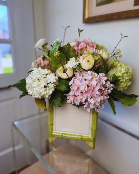 Pink and White Hydrangea in Green Bamboo Square