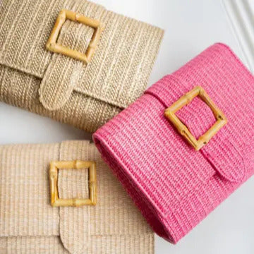 Janie Straw Clutch in Hot Pink