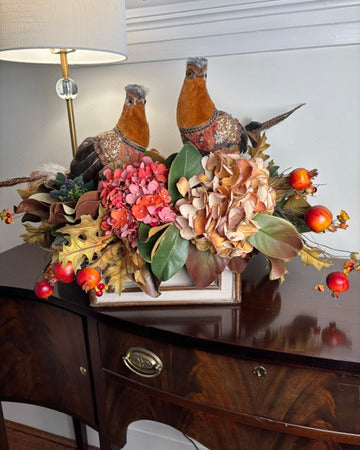 Pheasant Pair & Hydrangea, Pomegranates
