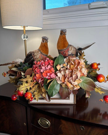 Pheasant Pair & Hydrangea, Pomegranates