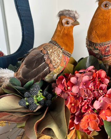 Pheasant Pair & Hydrangea, Pomegranates