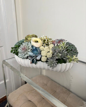Sedum, Succulent, and Ranunculus Arrangement