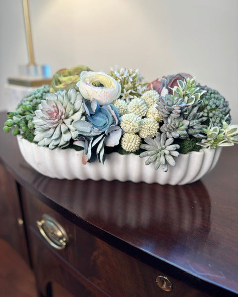 Sedum, Succulent, and Ranunculus Arrangement