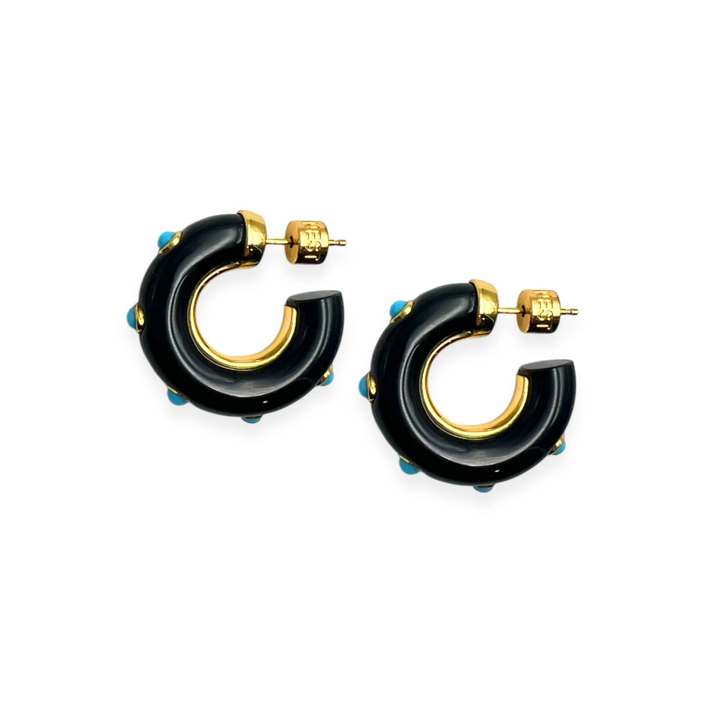 Black Onyx Turquoise Studded Hoop Earrings