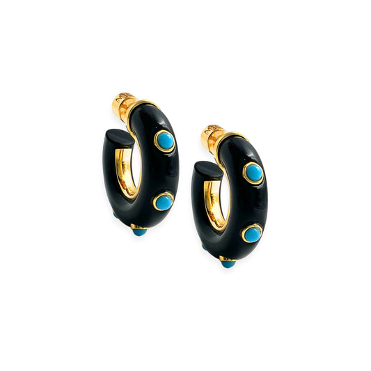 Black Onyx Turquoise Studded Hoop Earrings
