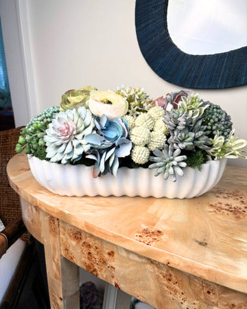 Sedum, Succulent, and Ranunculus Arrangement
