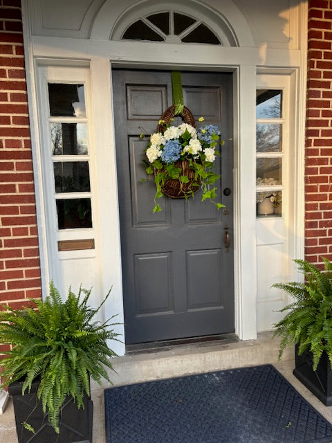 Grapevine Hanging Door Basket Blue Hydrangea