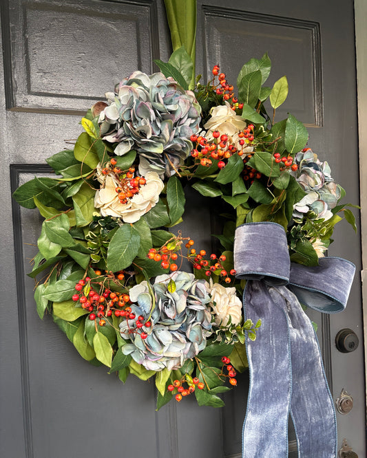 Hydrangea, Berry, Blue Velvet Wreath