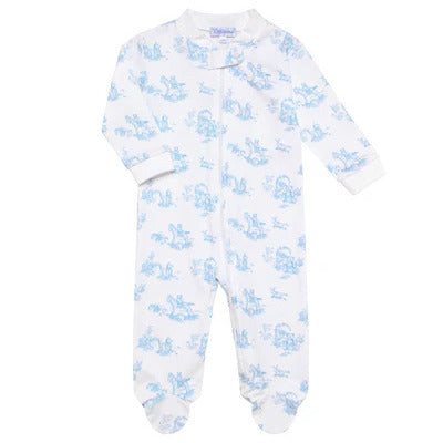 Blue Toile Zip Footie 6-9 mos