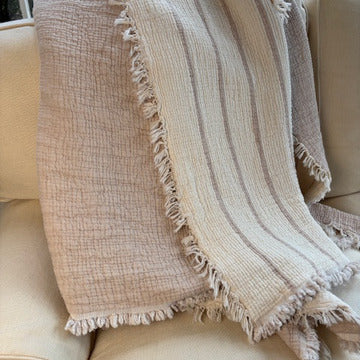 Biscuit Turkish Cotton Striped Throw