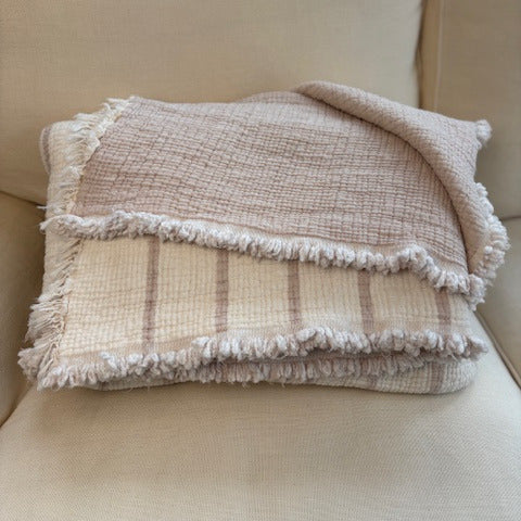 Biscuit Turkish Cotton Striped Throw