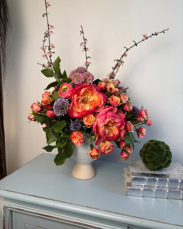 Fuchsia Peony and Coral Spray Rose Pedestal