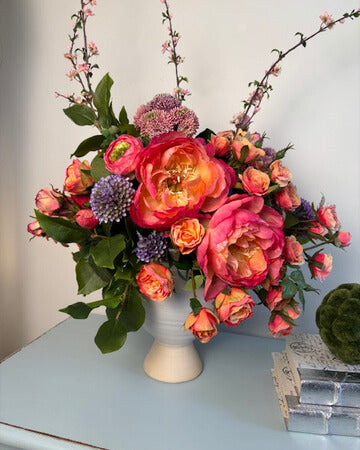 Fuchsia Peony and Coral Spray Rose Pedestal