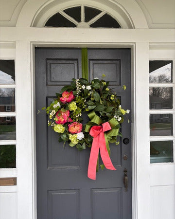 Coral Peony and Snowball Wreath