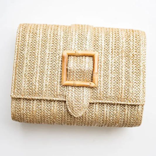Janie Straw Clutch in Gold
