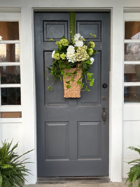 White and Green Hydrangea Door Basket