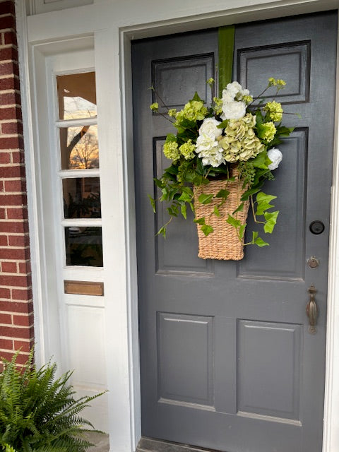 White and Green Hydrangea Door Basket