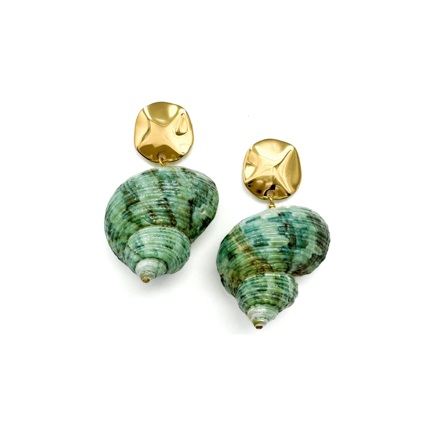Green Seashell Drop Earrings