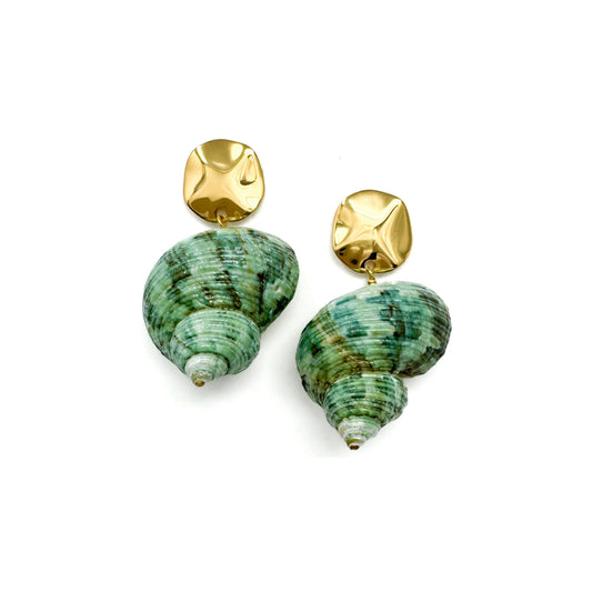 Green Seashell Drop Earrings