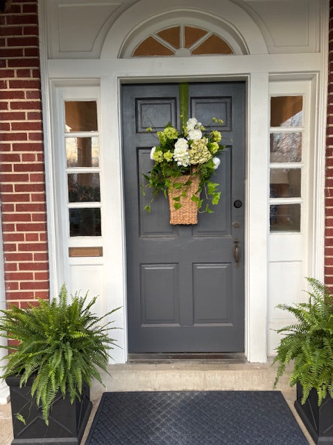 White and Green Hydrangea Door Basket