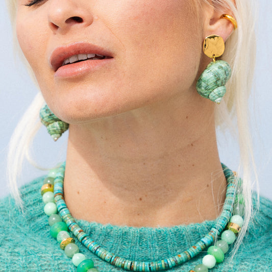 Green Seashell Drop Earrings