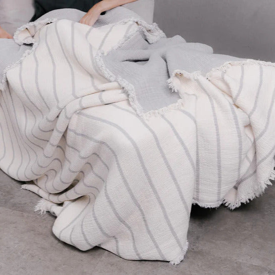 Grey Turkish Cotton Striped Throw