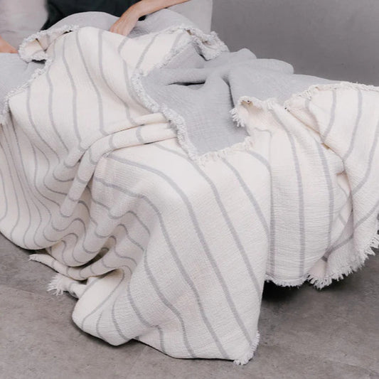 Grey Turkish Cotton Striped Throw