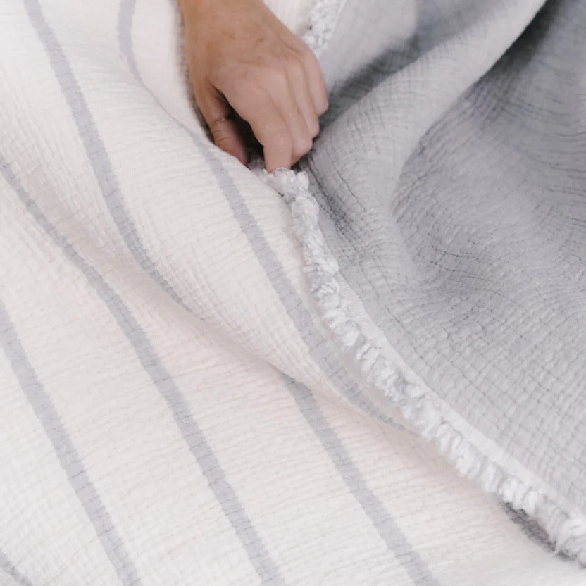 Grey Turkish Cotton Striped Throw