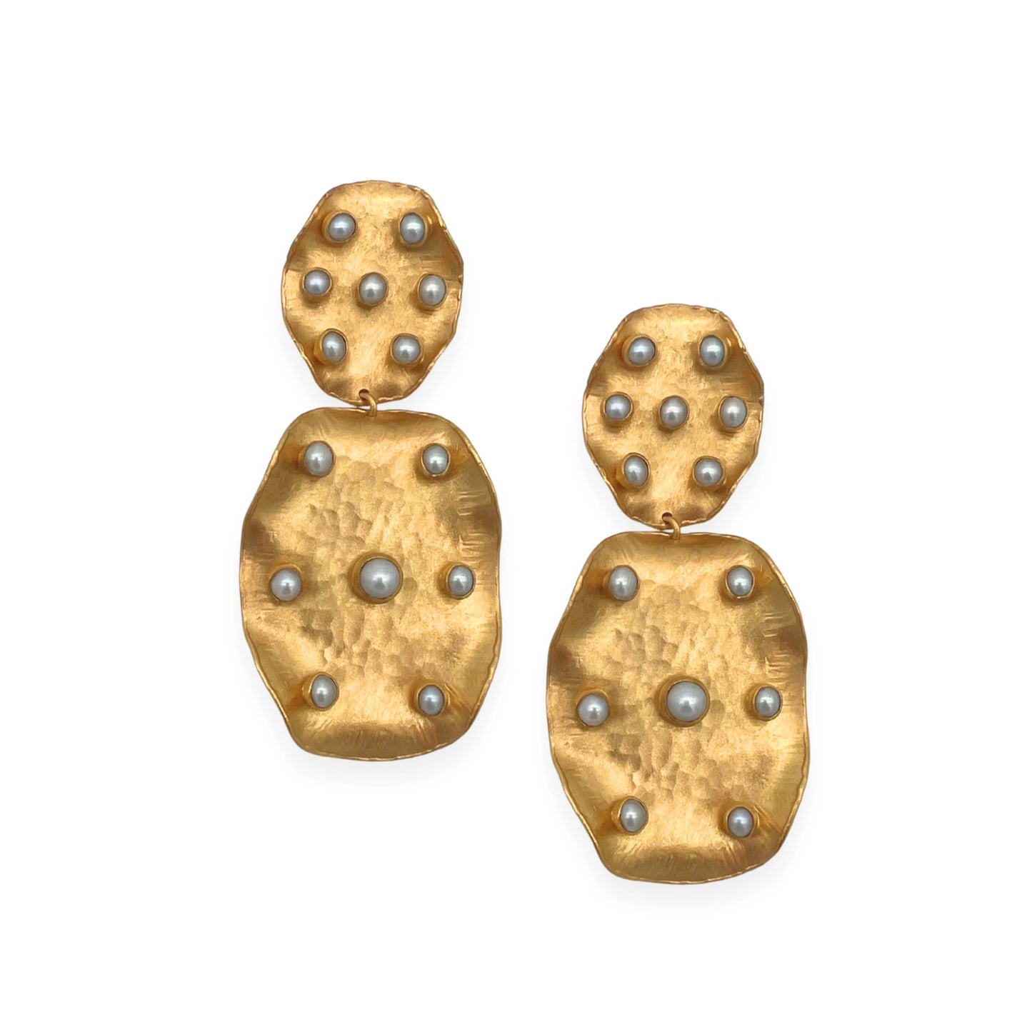 Satin Gold Pearl Studded Statement Earrings