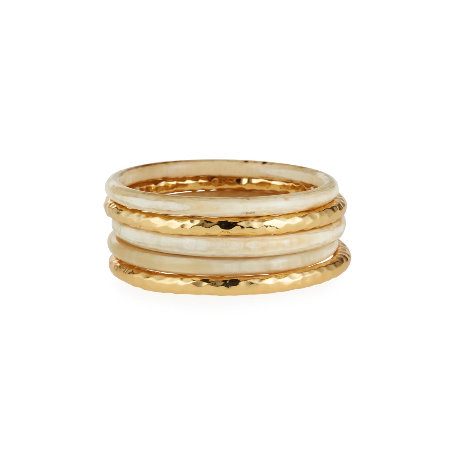 Blonde Horn and Hammered Gold Bangles - Set of 5